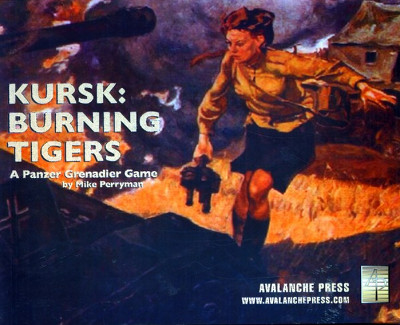 Kursk: Burning Tigers board game setup with map, counters, and scenario guide.